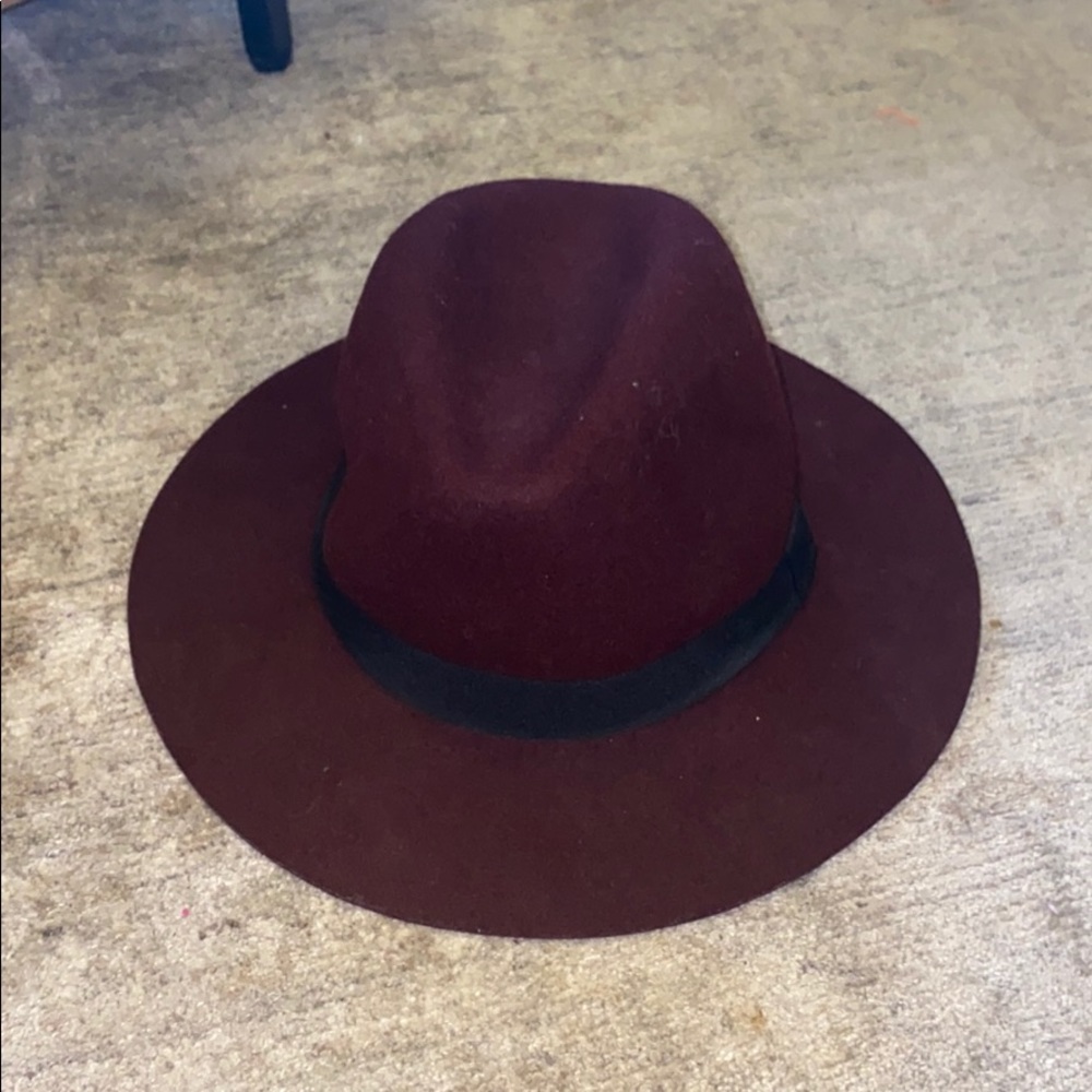 100% wool fedora hat burgundy one size